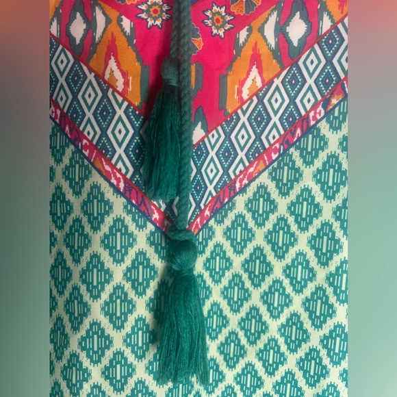 Urban CoCo Boho Print Tassel Toe Front Tunic Top/Dress size M Turquoise - Picture 11 of 14